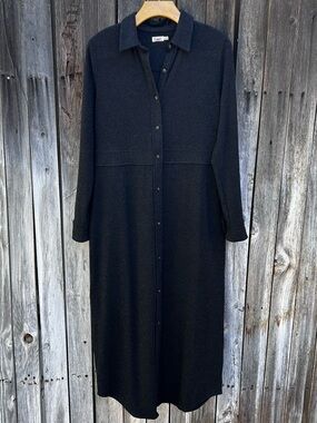 Faherty Legend Sweater Shirt Dress Midi Maxi Heathered Black Twill M